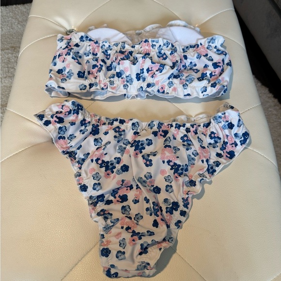 White Pink Blue Floral Bandeau Tube top Strapless Bikini Size Medium NWT New - Picture 7 of 13